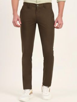 Greenfibre - Men Brown Cotton Solid Slim Fit Casual Trouser