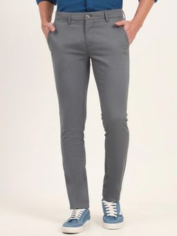 Greenfibre - Men Grey Cotton Solid Slim Fit Casual Trouser