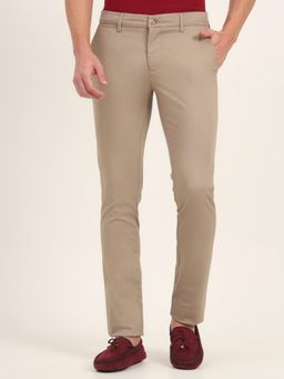 Greenfibre - Men Khaki Cotton Solid Slim Fit Casual Trouser