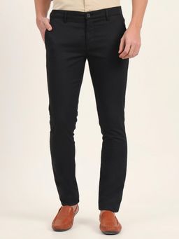 Greenfibre - Men Black Cotton Printed Slim Fit Casual Trouser