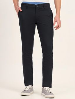 Greenfibre - Men Navy Blue Cotton Printed Slim Fit Casual Trouser