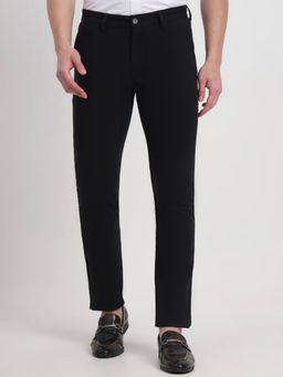 JadeBlue - Men Black Cotton Solid Slim Fit Casual Trouser