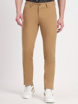 JadeBlue - Men Khaki Cotton Solid Slim Fit Casual Trouser