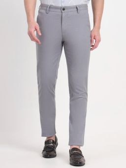JadeBlue - Men Grey Cotton Solid Slim Fit Casual Trouser