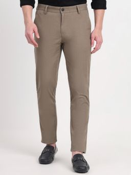 JadeBlue - Men Khaki Cotton Solid Slim Fit Casual Trouser