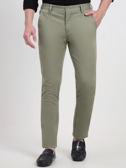 JadeBlue - Men Green Cotton Solid Slim Fit Casual Trouser