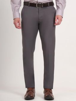 Metal - Men Grey Terry Rayon Blend Solid Slim Fit Formal Trouser