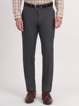 Greenfibre - Men Grey Viscose Blend Solid Slim Fit Formal Trouser