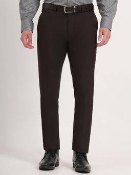 Greenfibre - Men Brown Viscose Blend Solid Slim Fit Formal Trouser