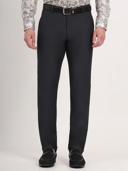 JB Studio - Men Black Viscose Blend Solid Slim Fit Casual Trouser