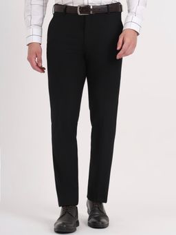 JB Studio - Men Black Viscose Blend Solid Slim Fit Formal Trouser