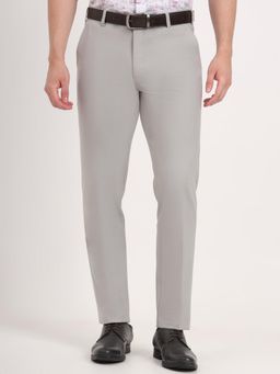 JB Studio - Men Grey Viscose Blend Solid Slim Fit Formal Trouser