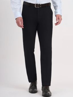 JB Studio - Men Navy Blue Viscose Blend Solid Slim Fit Formal Trouser