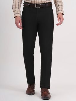 JB Studio - Men Black Viscose Blend Solid Slim Fit Formal Trouser