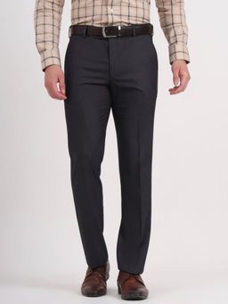 JB Studio - Men Grey Viscose Blend Solid Slim Fit Formal Trouser