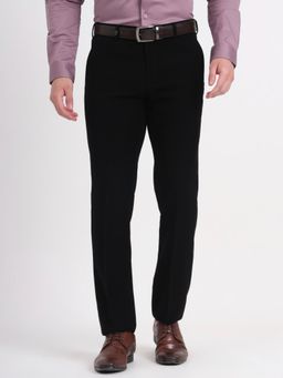 JB Studio - Men Black Polyester Solid Slim Fit Formal Trouser