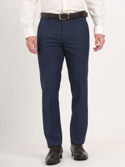 JB Studio - Men Blue Blended Solid Slim Fit Formal Trouser