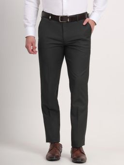 JB Studio - Men Green Blended Solid Slim Fit Formal Trouser