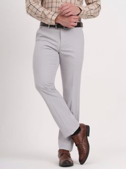 JB Studio - Men Grey Blended Solid Slim Fit Formal Trouser
