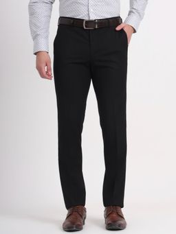 JB Studio - Men Black Blended Solid Slim Fit Formal Trouser