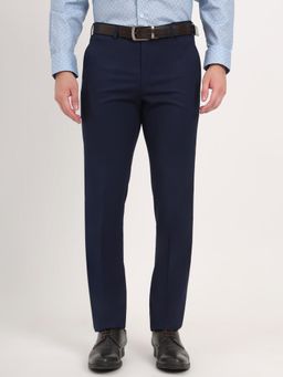 JB Studio - Men Blue Blended Solid Slim Fit Formal Trouser