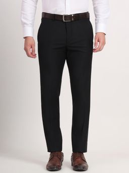 Metal - Men Black Viscose Blend Solid Slim Fit Formal Trouser