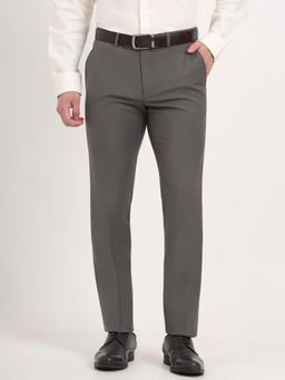 Metal - Men Grey Viscose Blend Solid Slim Fit Formal Trouser