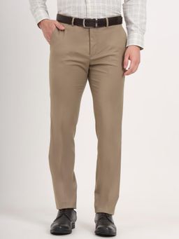Metal - Men Khaki Viscose Blend Solid Slim Fit Formal Trouser