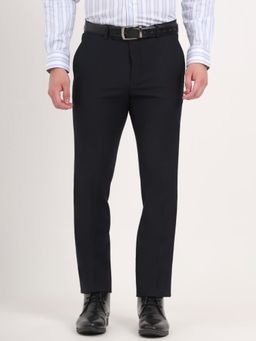 Metal - Men Navy Blue Viscose Blend Solid Slim Fit Formal Trouser