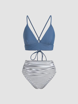 Cider - Striped Strappy Bikini Set