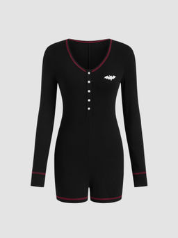 Cider - V-neck Bat Button Contrasting Binding Lounge Romper