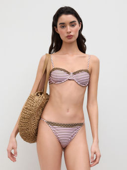 Cider - V-neck Stripe Polka Dot Underwire Bikini Set