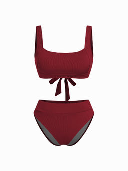 Cider - Ribbed Square Neck Knotted Bracelet Cheeky Bikini Set