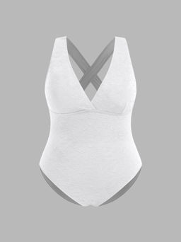 Cider - Shaping V-neck Floral Texture Criss Cross One Piece Swimsuit Curve & Plus