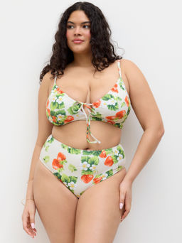 Cider - V-neck Strawberry Cut Out Knotted Bracelet Bikini Set & Sarong Curve & Plus