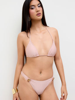 Cider - Halter Neckline Shell Detail Knotted Triangle Cheeky Bikini Set