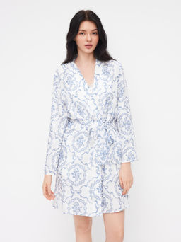 Cider - V-neck Floral Robe With Belt