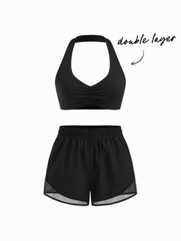 Cider - Double Layered Halter Neck Bra & Elastic Waist Shorts Active Set