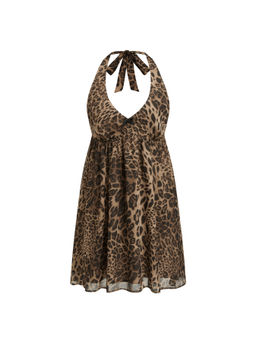 Cider - Halter Neckline Leopard Bowknot Nightdress