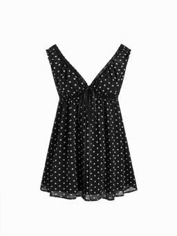 Cider - V-neck Leopard Drawstring Lace Trim Nightdress