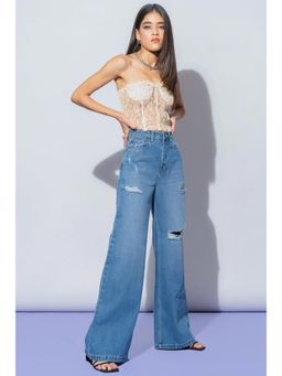 FREAKINS - Mid Blue Super Wide Jeans