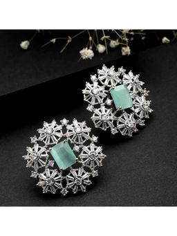 Karatcart - Silver Tone Light Green Floral American Diamond Drop Earrings for Women