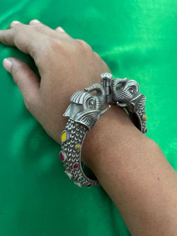 Digital Dress Room - Elephant Design Multi-Color Oxidised Bangle- Kada