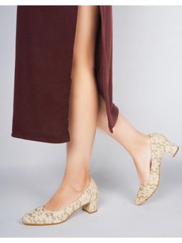 Dollphin - Women Cream Pointed Toe Block Pump Heels