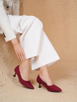Dollphin - Women Maroon Pointed Toe Pump Heels