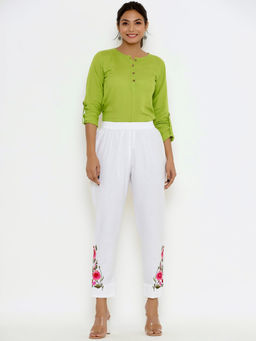 PINKVILLE JAIPUR - White Long Floral Embroidery Pants