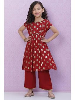 Biba - Girls Red Printed Palazzo (Set of 2)
