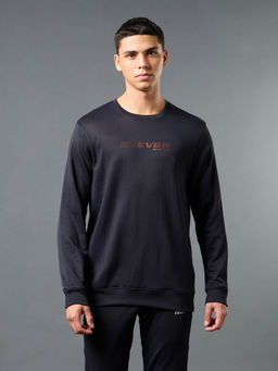 Technosport - Men Black Printed Slim Fit Round Neck Sports Sweatshirt with Elasto Plus