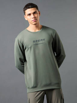 Technosport - Men Olive Printed Slim Fit Round Neck Sports Sweatshirt with Elasto Plus