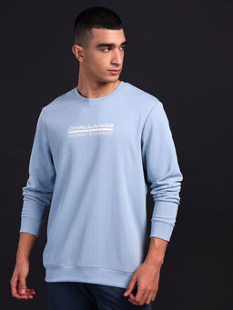 Technosport - Men Blue Printed Slim Fit Round Neck Sports Sweatshirt with Elasto Plus